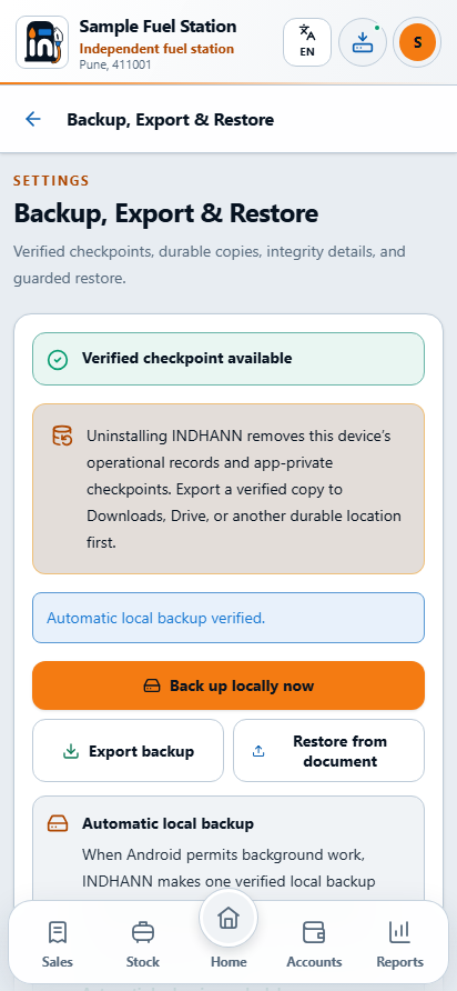 A completed local checkpoint is useful; an owner-exported copy is a separate step.