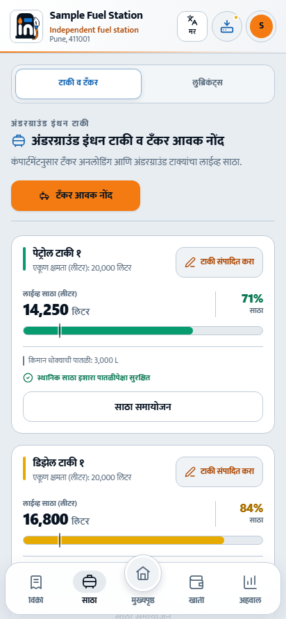साठा: टाकी व टँकर आणि लुब्रिकंट